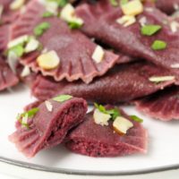 beetroot Ravioli vegan hazelnut